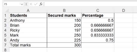 obtaining percentage formula in decimal